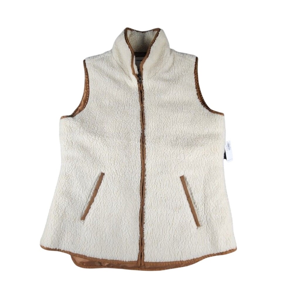 Old Navy Sherpa Vest Womens L Cream Fleece Full Zip Lined Pockets Warm